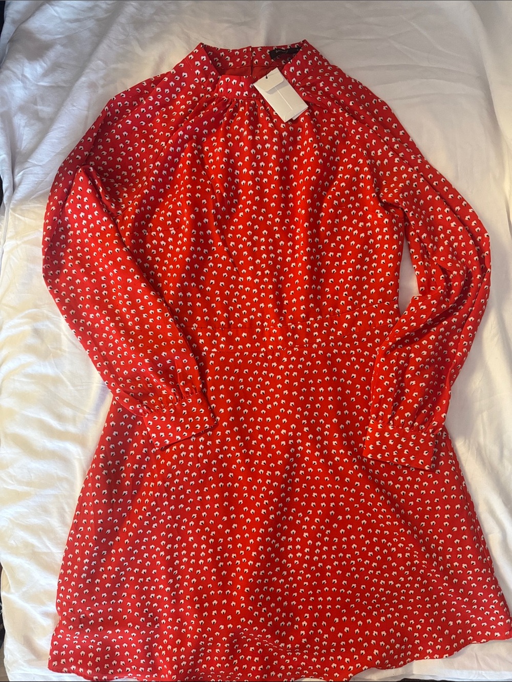 Banana Republic Red Printed Long-Sleeve Shift Dress